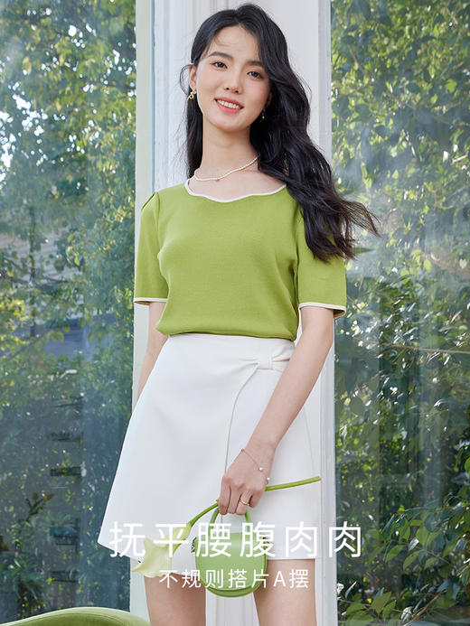 【专属特价】熙世界白色法式小短裙女设计感高腰包臀不规则A字裙2025夏季新款 商品图2