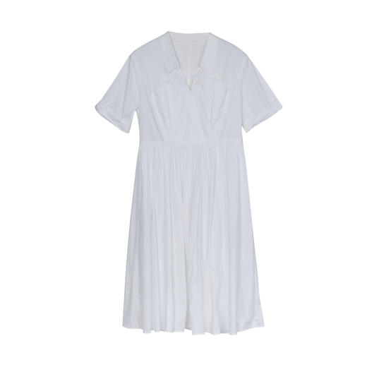 谜底白色连衣裙短袖2023夏新款通勤风翻领简约纯色长裙232ML0677 商品图4