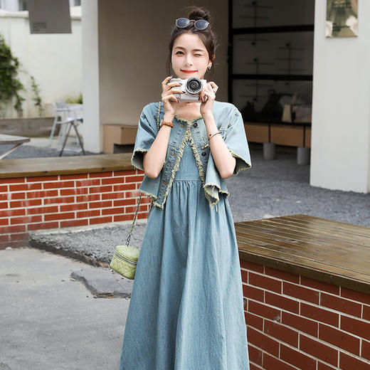 牛仔复古气质套装女连衣裙，夏季薄新款韩版半身裙子时尚两件套HR-CZJ1317 商品图1