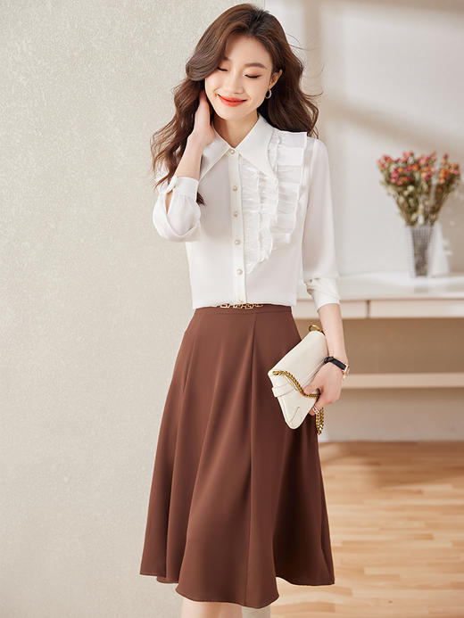 职业通勤高级设计感衬衫高腰A字半身裙两件套装 商品图2