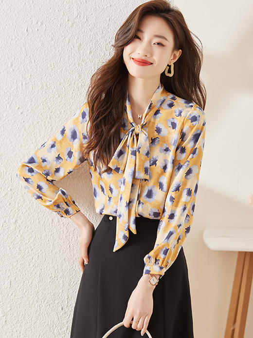 新款春夏印花衬衫时尚a字半身裙长裤职场两件套装女 商品图1