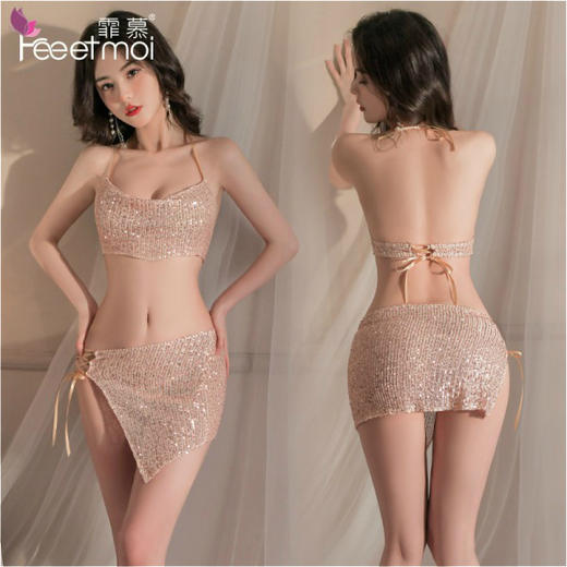 热销内衣 夜店亮闪珠片交叉系带分体装 号6728 商品图0