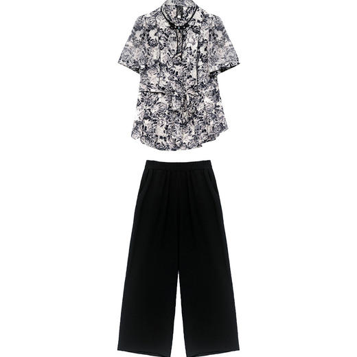 夏季新款，短袖小衫直筒阔腿裤九分裤妈妈装印花两件套QYM-LRX-YNX2321-Y 商品图4