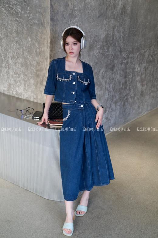 【门店同款】2023年夏季钉钻方领百褶牛仔套装 150603851 商品图2