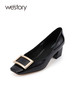 westory2023夏季新款通勤OL单鞋女浅口粗跟一脚蹬百搭女鞋55731 商品缩略图0