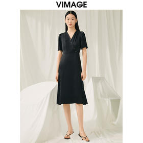 VIMAGE纬漫纪春季新款V领显瘦百搭通勤连衣裙V1907540