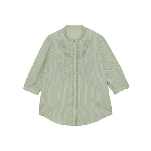 谜底绣花衬衫分袖女2023夏新款时尚通勤小立领宽松衬衣232MC0669 商品图4