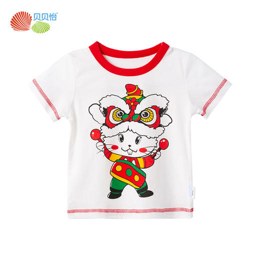 贝贝怡童装夏季醒狮中国风儿童短袖T恤纯棉小兔子女童上衣舞狮宝宝半袖 商品图8