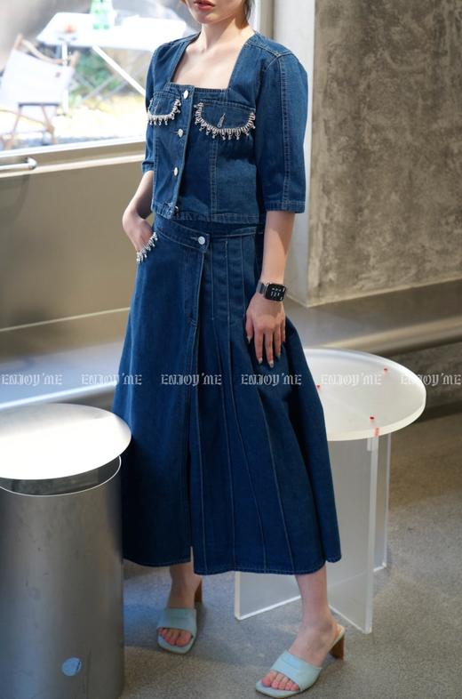 【门店同款】2023年夏季钉钻方领百褶牛仔套装 150603851 商品图4