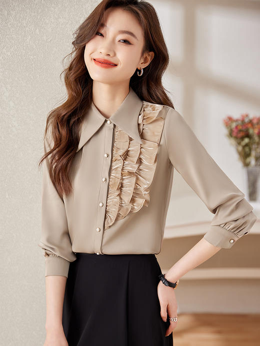 职业通勤高级设计感衬衫高腰A字半身裙两件套装 商品图0