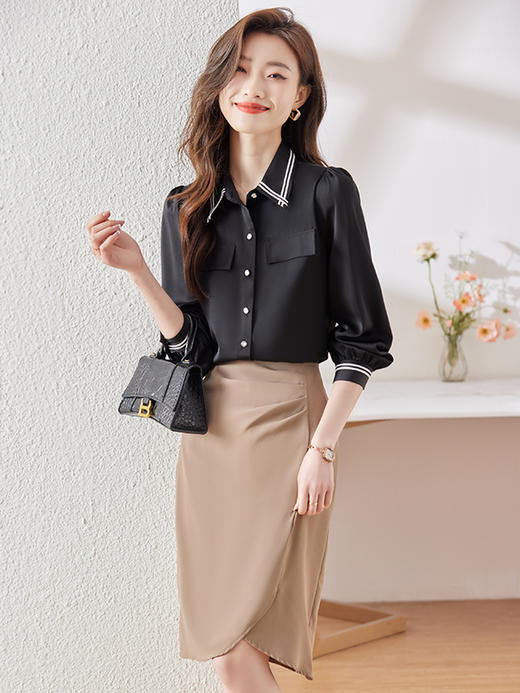 春夏新款时尚百搭衬衫修身洋气穿搭两件套装女 商品图2