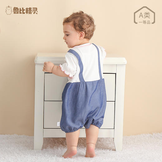 宝宝夏季短袖哈衣拼牛仔假两件背带裤婴儿连体爬服婴幼儿连体衣 商品图3