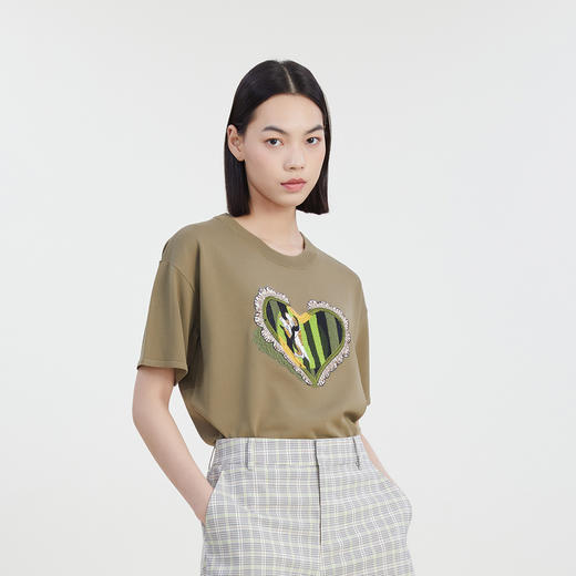 谜底宽松短款针织衫女23夏款学院风绣花圆领套头衫短袖232MZ0863 商品图1