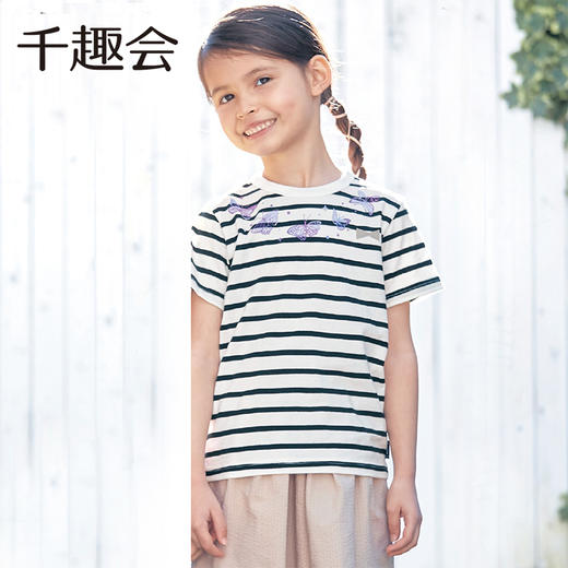【T恤】千趣会夏款儿童女童甜美可爱卡通印花轻薄汗布全棉短袖T恤1229017 商品图1