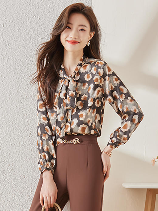 新款春夏印花衬衫时尚a字半身裙长裤职场两件套装女 商品图5