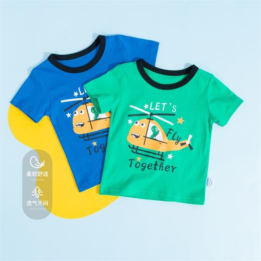 贝贝怡卡通飞机男童短袖T恤衫夏季儿童半袖男宝宝纯棉上衣夏装潮 商品图2