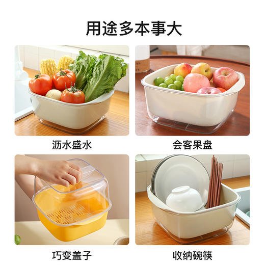 「双层加厚！四款配色」PET双层沥水篮 创意撞色塑料洗菜篮 水果盆居家日用厨房用品收纳整理果蔬沥水盆 商品图2