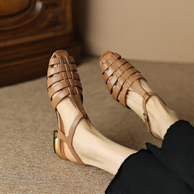 复古法式，平跟真皮凉鞋DP-9172