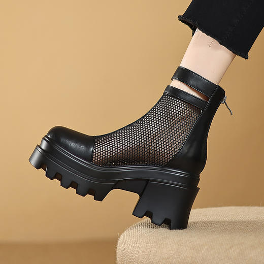 夏季新款，真皮网纱拼接圆头厚底短靴ZM-2717 商品图4