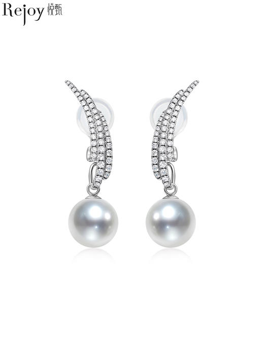 【天猫同款】悦甄18k金澳白珍珠钻石耳夹 凤翎 商品图0