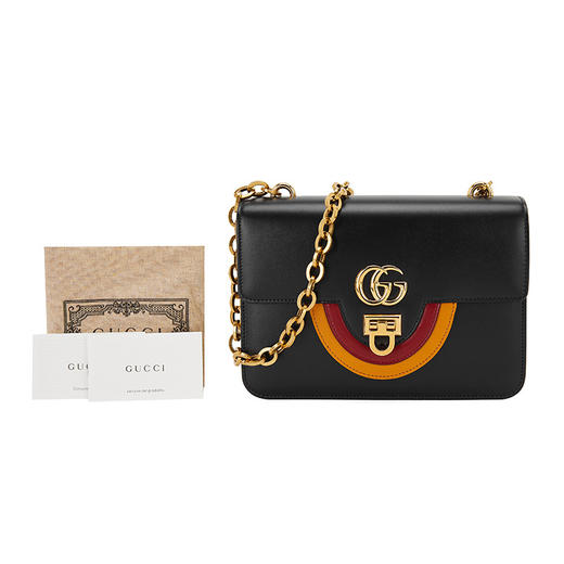 GUCCI 古驰 女包 SS23女士牛皮双G锁扣单肩斜挎包链条包 黑色655639UBGAX 商品图4