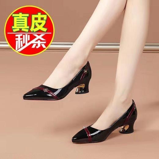 新款百搭浅口尖头中跟舒适真软皮时尚单鞋AL 商品图3