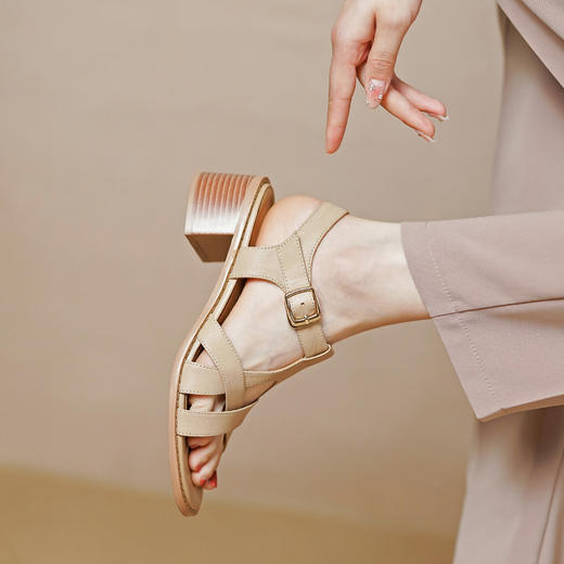 舒适简约，里外全头层皮粗跟凉鞋PS923A 商品图5