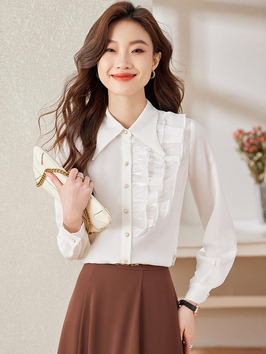 职业通勤高级设计感衬衫高腰A字半身裙两件套装 商品图3