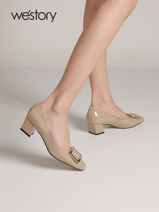 westory2023夏季新款通勤OL单鞋女浅口粗跟一脚蹬百搭女鞋55731 商品图1