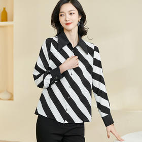 剩S/M/L 米思阳2026春季新款时尚斜条纹垂感长袖衬衣宽松百搭女式衬衫0591