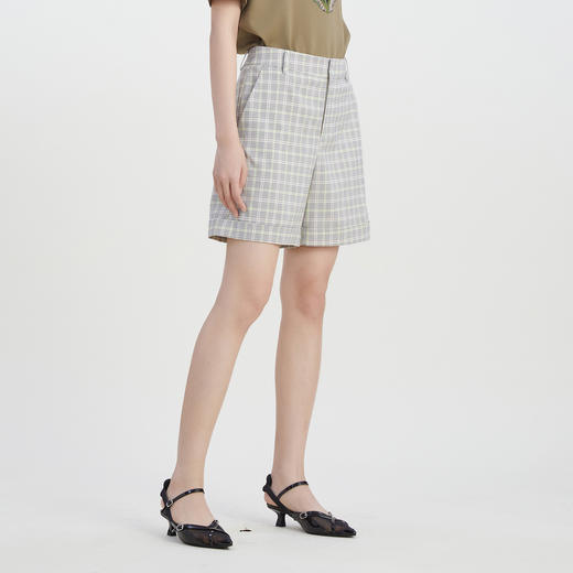 谜底格纹短裤女2023夏新款复古高腰时尚格子修身直筒裤232MK0575 商品图1