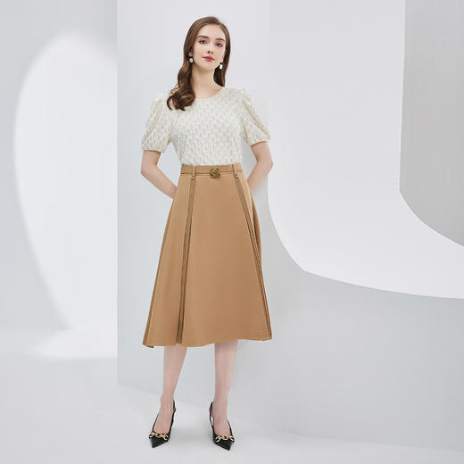 NF658斯尔丽瑟俪2023夏季新品别致圆领时髦洋气泡泡袖夹花女式针织衫 商品图3