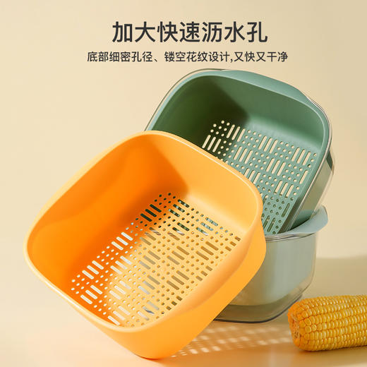 「双层加厚！四款配色」PET双层沥水篮 创意撞色塑料洗菜篮 水果盆居家日用厨房用品收纳整理果蔬沥水盆 商品图4