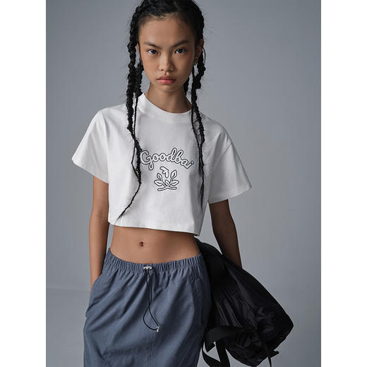 GOODBAI GOODEES logo印花宽松crop短袖T恤 商品图0