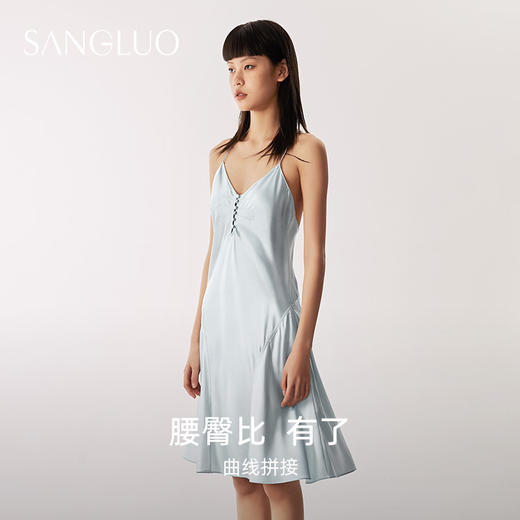 SANGLUO桑罗 丝吊带睡裙修身轻法式性感不规则分割下摆100桑蚕丝睡衣 商品图2