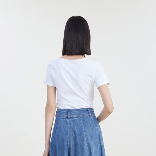 谜底纯色短款T恤短袖女2023夏新款基础搭配修身圆领上衣232MT0567 商品图2