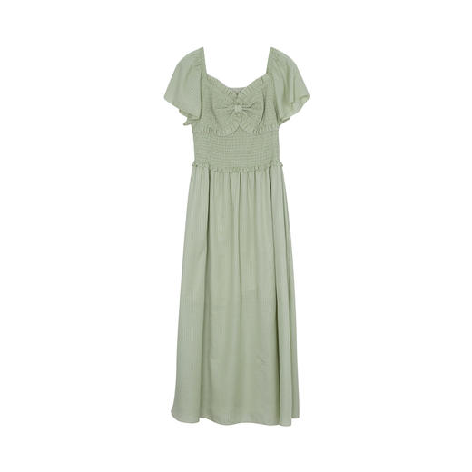 谜底方领连衣裙短袖女2023夏季新款简约文艺设计感长裙232ML0570 商品图4