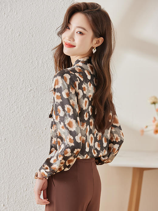 新款春夏印花衬衫时尚a字半身裙长裤职场两件套装女 商品图6