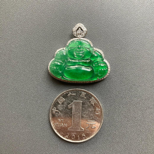 高冰种阳绿翡翠大弥勒佛18k白金钻石镶嵌 商品图4