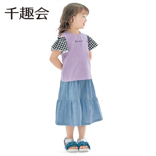 千趣会夏款儿童女童袖子撞色拼接蝴蝶结装饰棉质短袖T恤 商品图1