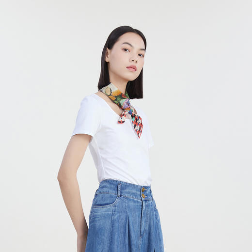 谜底纯色短款T恤短袖女2023夏新款基础搭配修身圆领上衣232MT0567 商品图1