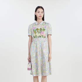 谜底碎花连衣裙短袖2023夏季新款复古文艺花色收腰长裙232ML0709