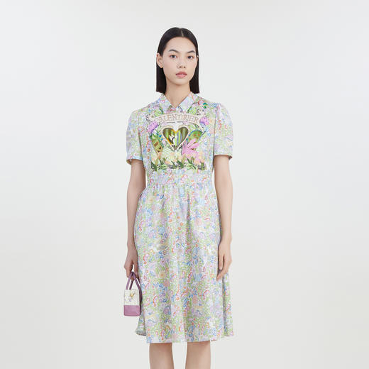 谜底碎花连衣裙短袖2023夏季新款复古文艺花色收腰长裙232ML0709 商品图0