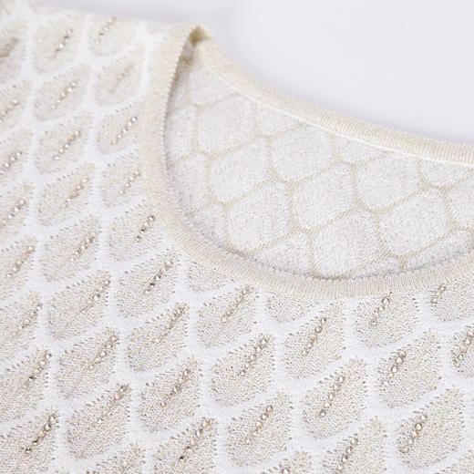 NF658斯尔丽瑟俪2023夏季新品别致圆领时髦洋气泡泡袖夹花女式针织衫 商品图4