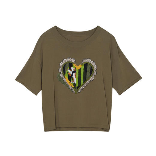 谜底宽松短款针织衫女23夏款学院风绣花圆领套头衫短袖232MZ0863 商品图4