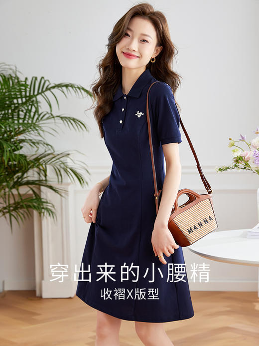 【年中特卖】熙世界休闲连衣裙女短袖2025夏装新款小个子学院风POLO领T恤裙子 商品图2