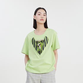 谜底圆领印花T恤女2023夏季新款简约时尚学院风宽松上衣232MT0583