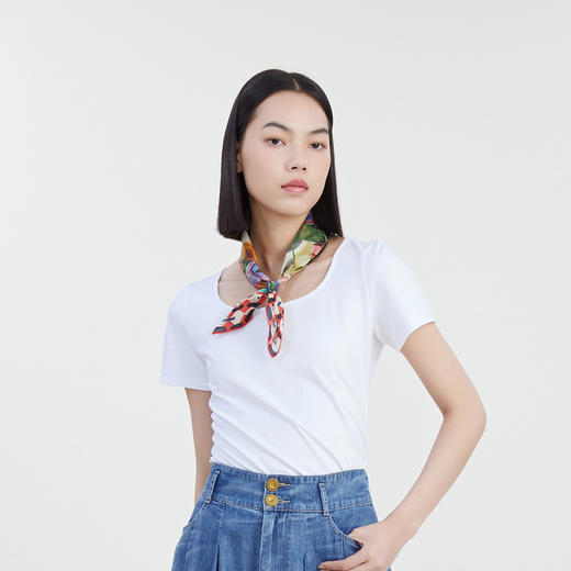 谜底纯色短款T恤短袖女2023夏新款基础搭配修身圆领上衣232MT0567 商品图3