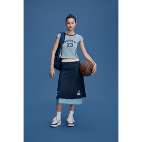 GOODBAI logo印花网眼双层中长半裙