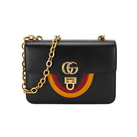 GUCCI 古驰 女包 SS23女士牛皮双G锁扣单肩斜挎包链条包 黑色655639UBGAX